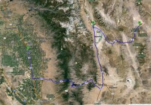 Death Valley to Tulare Map